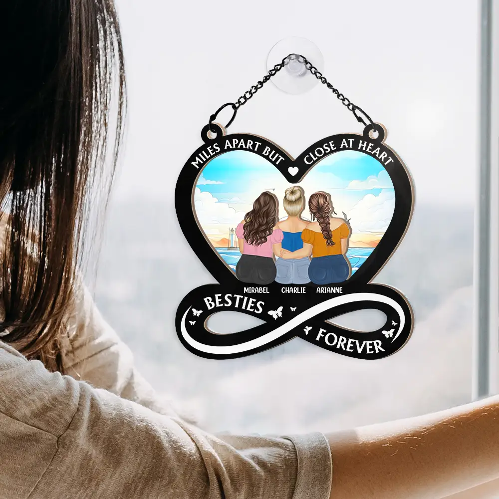 Not Sisters By Blood But Sisters By Heart - Personalized Window Hanging Suncatcher Ornament - Image 4