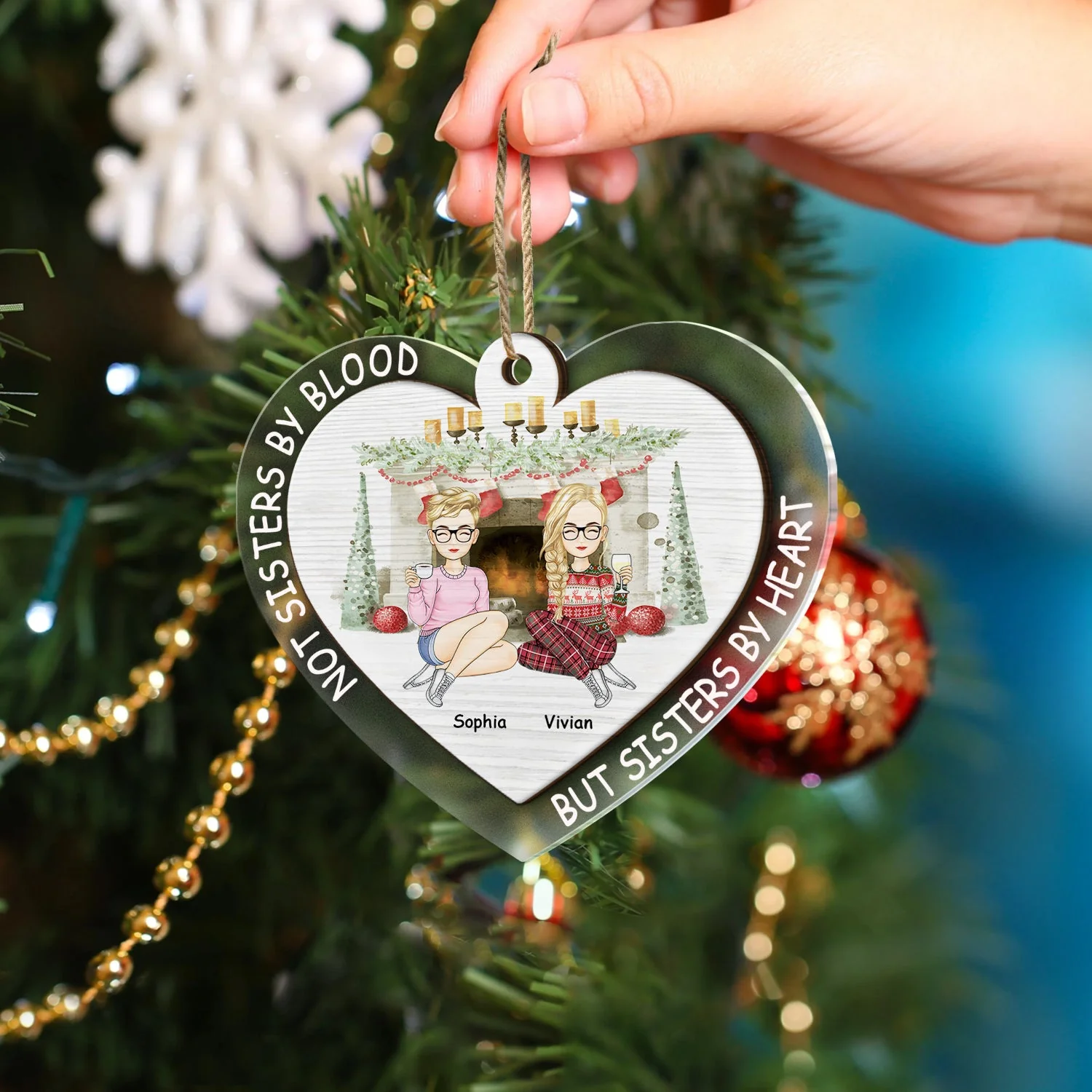 Not Sisters By Blood - Christmas Gift For Besties - Personalized 2-Layered Mix Ornament - Image 4