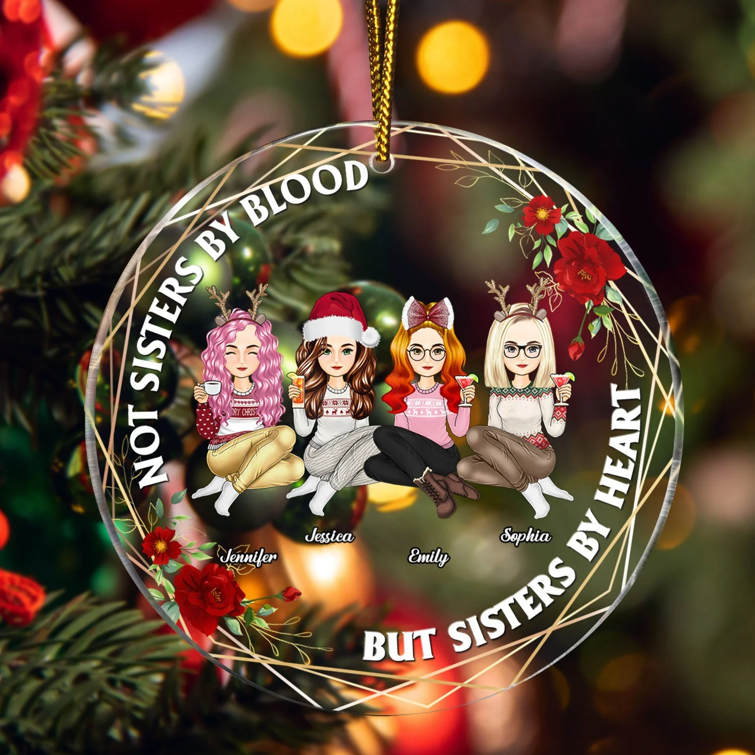 Not Sisters By Blood - Christmas Gift For Besties - Personalized Circle Acrylic Ornament - Image 3