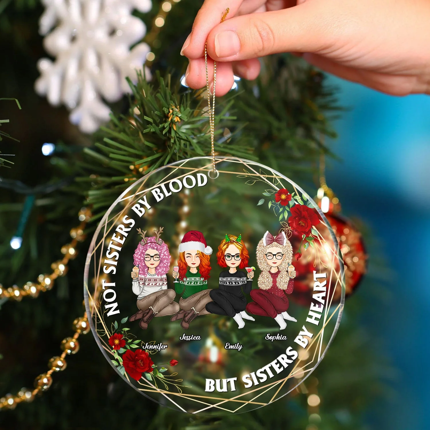 Not Sisters By Blood - Christmas Gift For Besties - Personalized Circle Acrylic Ornament - Image 4