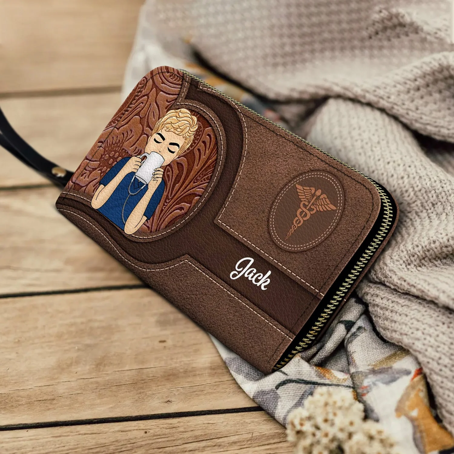Nurse Aesthetic Pattern - Birthday, Loving Gift For Nurse - Personalized Leather Long Wallet - Image 4