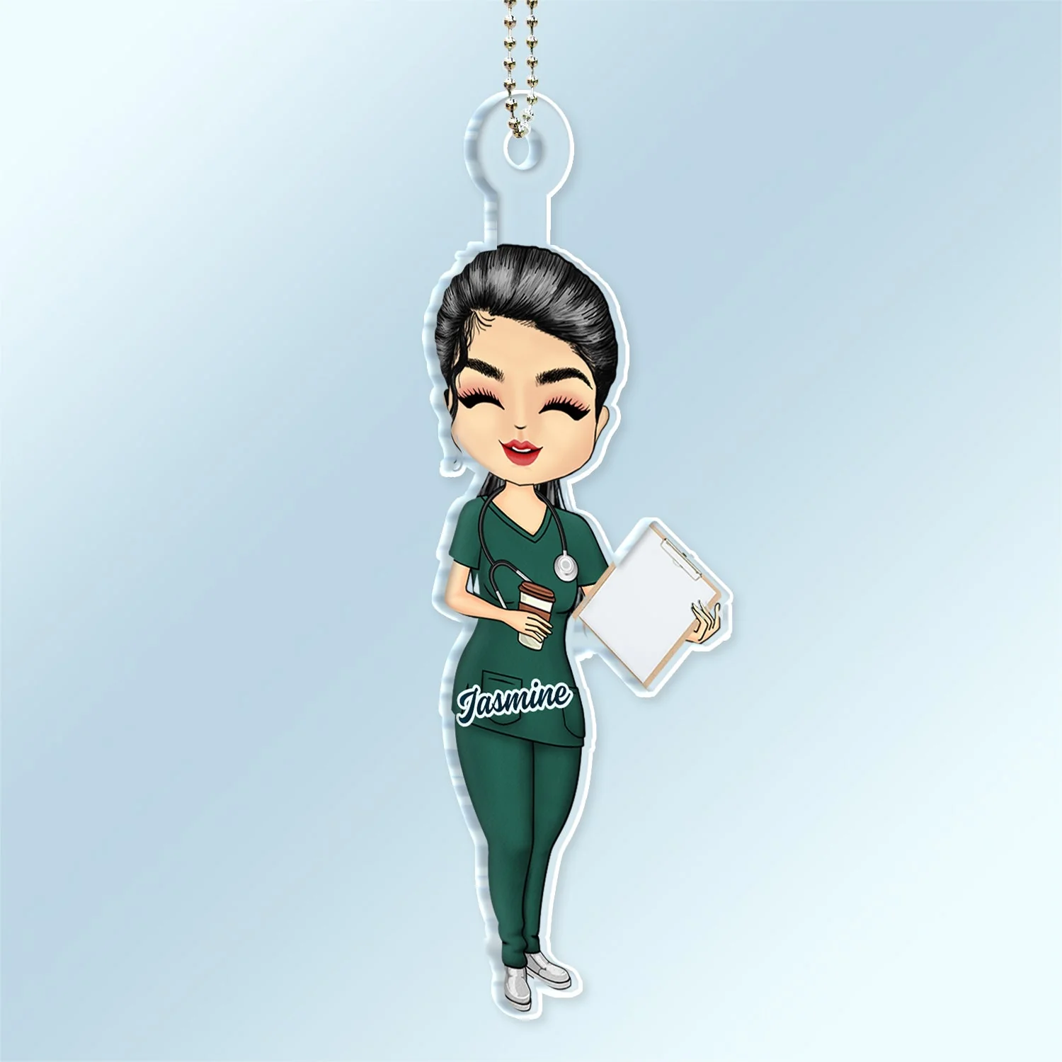 Nurse Chibi Vector - Gift For Nurse - Personalized Acrylic Car Hanger - Image 2