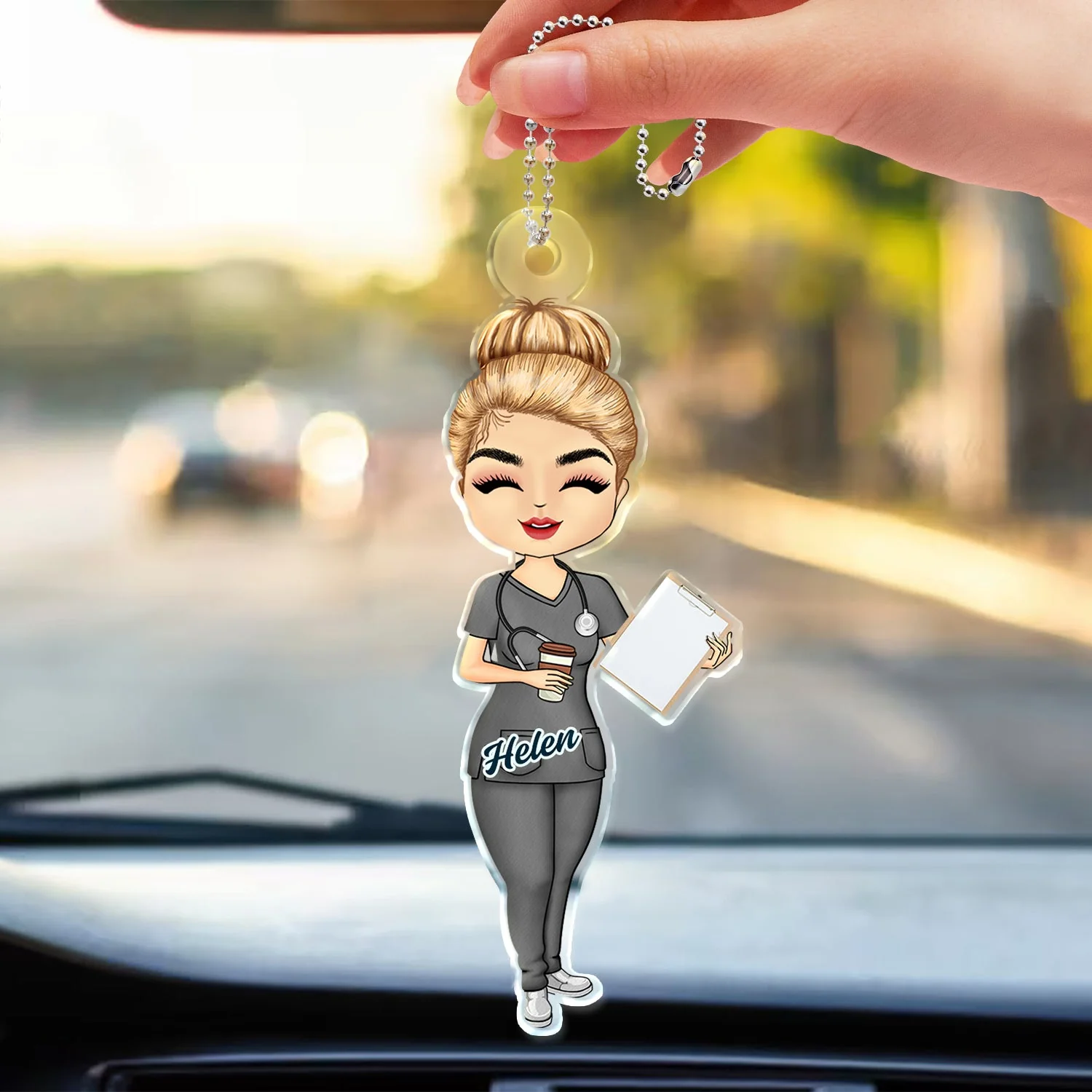Nurse Chibi Vector - Gift For Nurse - Personalized Acrylic Car Hanger - Image 3