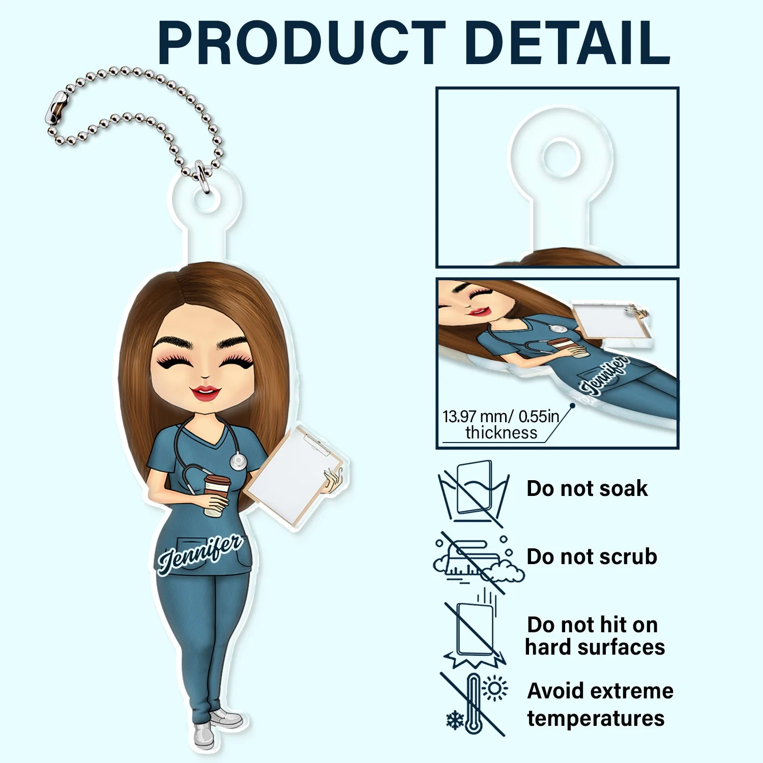 Nurse Chibi Vector - Gift For Nurse - Personalized Acrylic Car Hanger - Image 5