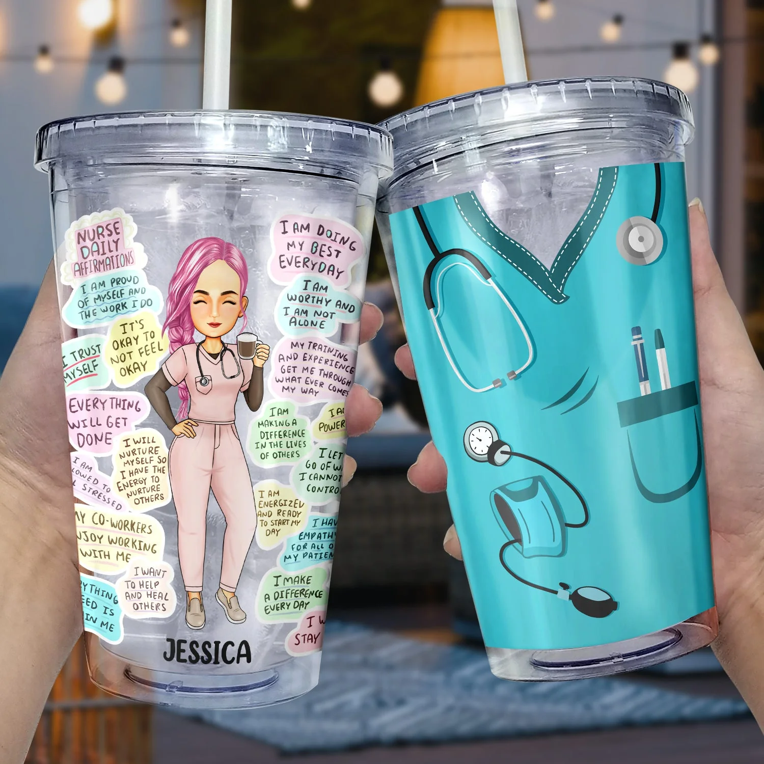 Nurse Daily Affirmation - Gift For Nurse - Personalized Acrylic Insulated Tumbler With Straw - Image 3