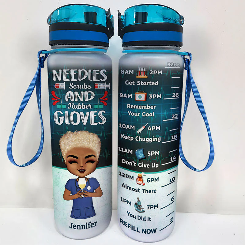 Nurse Drink Water & Stab People - Personalized Custom Water Tracker Bottle - Image 2