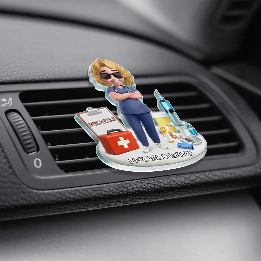Nurse Happy On The Road - Personalized Acrylic Car Vent Clip - Image 3
