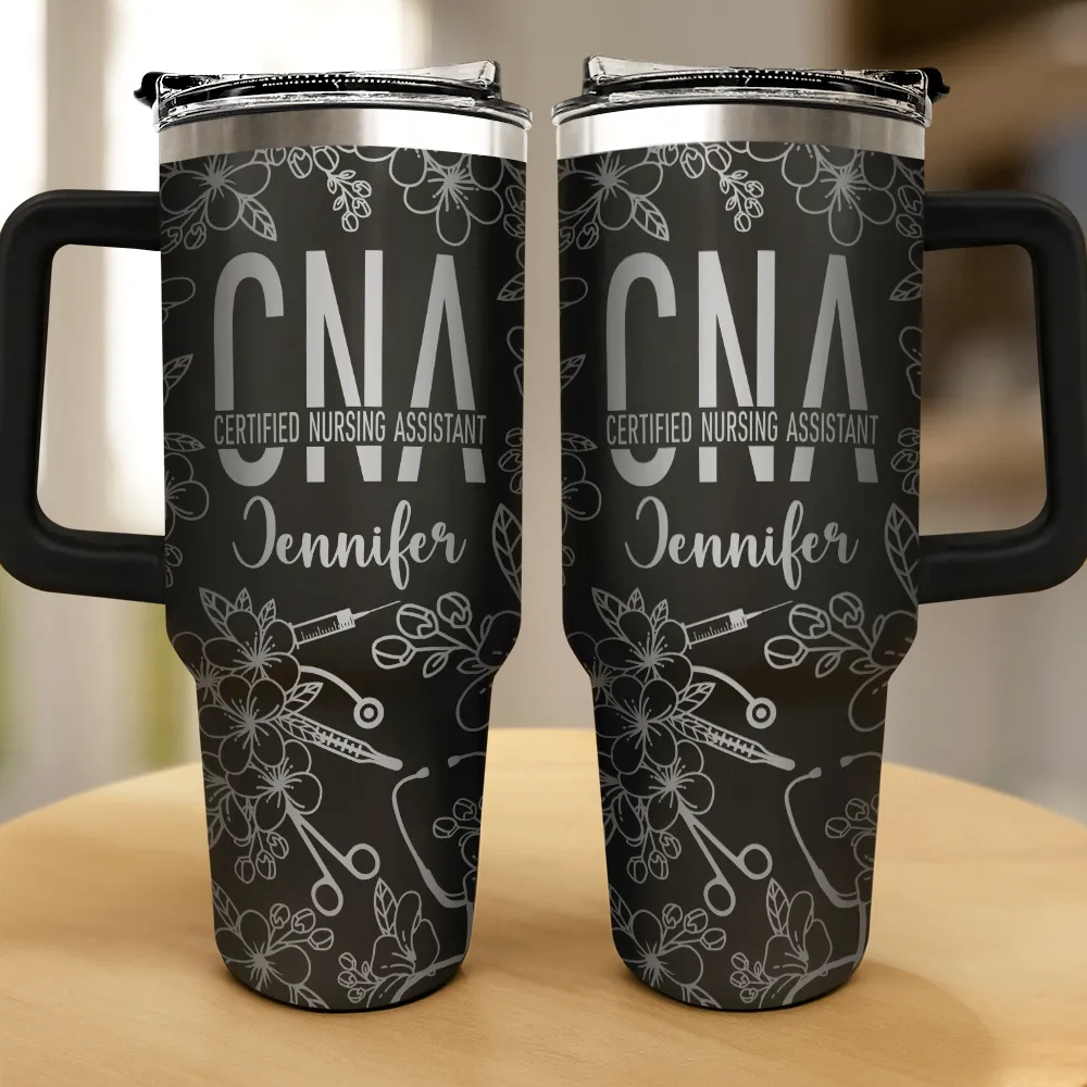 Nurse Job Title Flower Pattern - Personalized Engraved 40oz Tumbler - Image 2