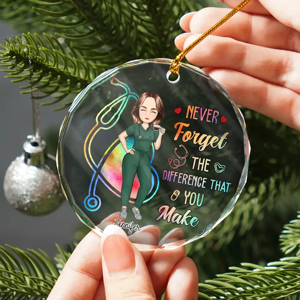 Nurse Never Forget The Difference That You Make - Personalized Circle Glass Ornament - Image 2