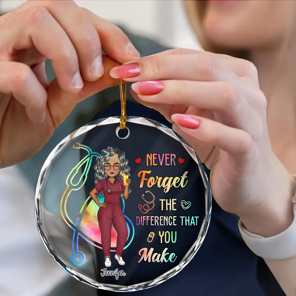 Nurse Never Forget The Difference That You Make - Personalized Circle Glass Ornament - Image 4
