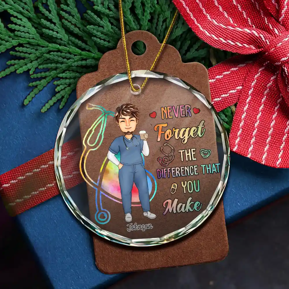 Nurse Never Forget The Difference That You Make - Personalized Circle Glass Ornament - Image 5