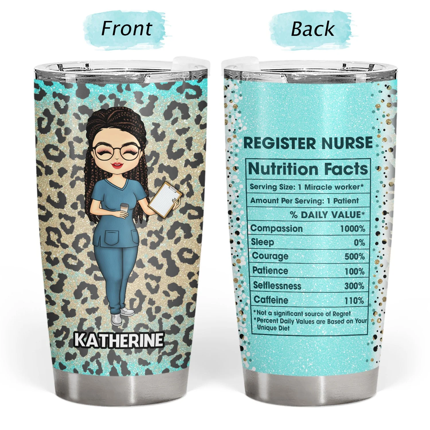 Nurse Nutrition Facts Leopard - Gift For Nurse - Personalized Custom Tumbler - Image 3