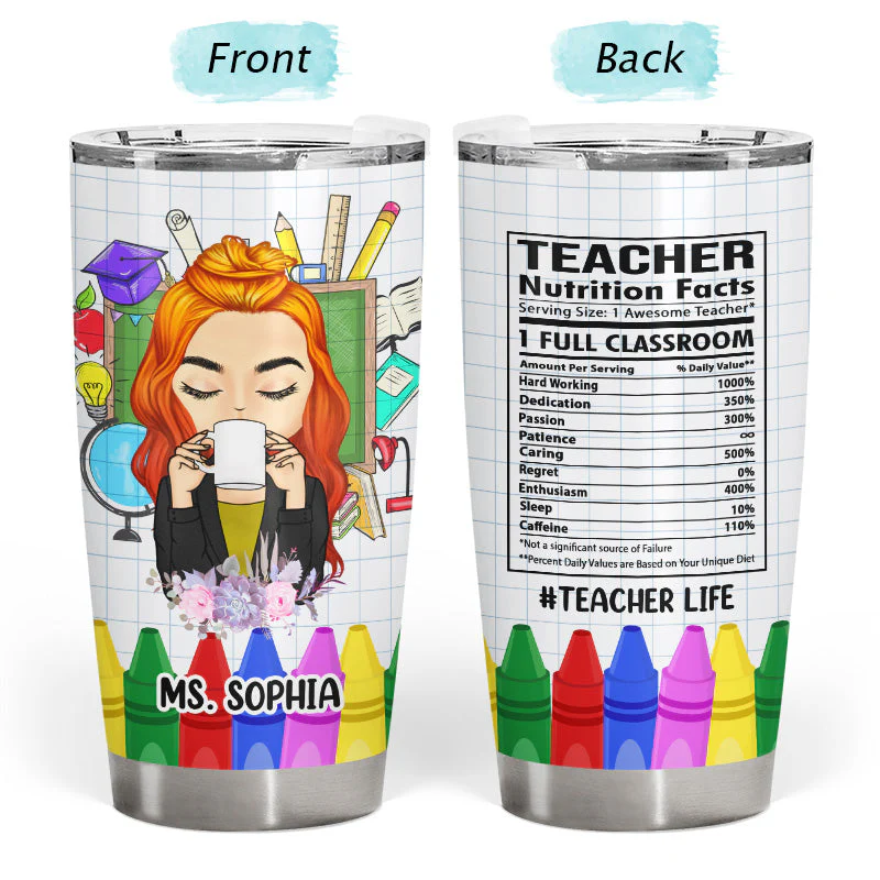Nutrition Fact Teacher Gift - Personalized Custom Tumbler - Image 3