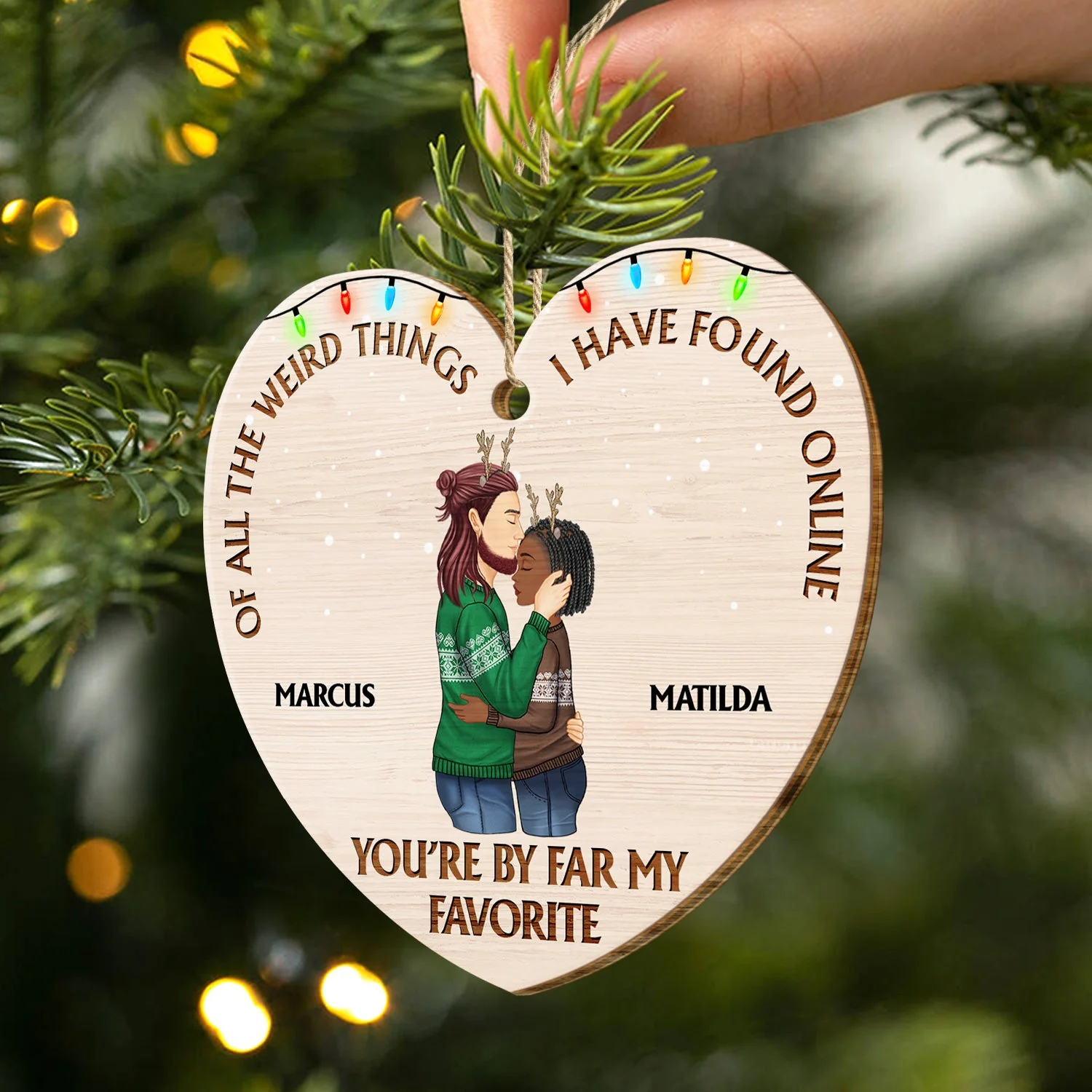 Of All The Weird Things - Anniversary, Christmas Gift For Couples, Husband, Wife - Personalized Custom Shaped Wooden Ornament - Image 2