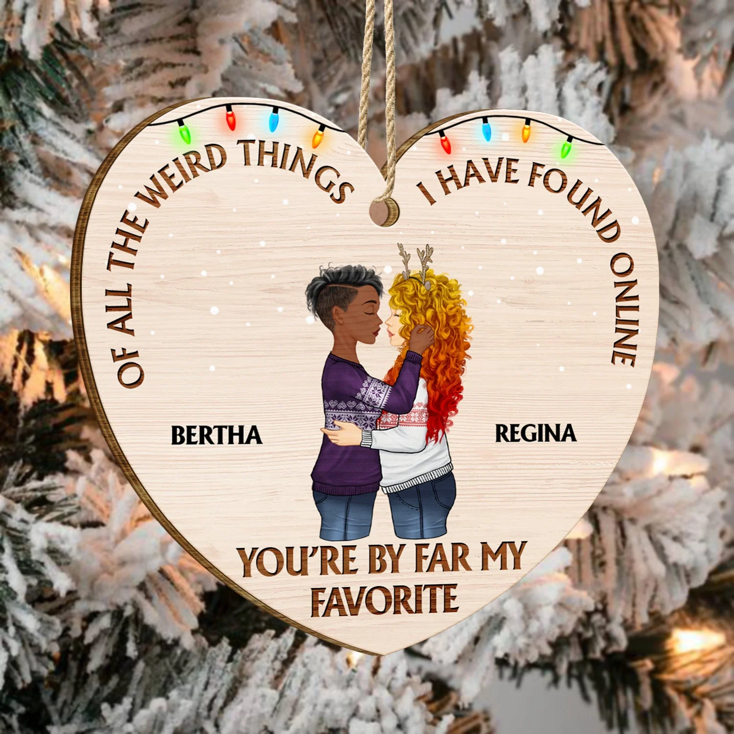 Of All The Weird Things - Anniversary, Christmas Gift For Couples, Husband, Wife - Personalized Custom Shaped Wooden Ornament - Image 4