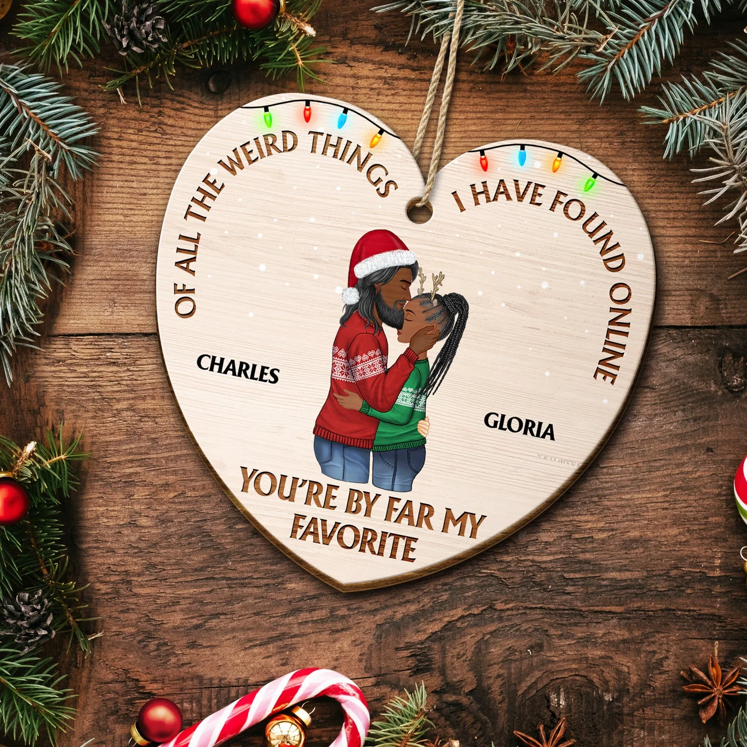 Of All The Weird Things - Anniversary, Christmas Gift For Couples, Husband, Wife - Personalized Custom Shaped Wooden Ornament - Image 5