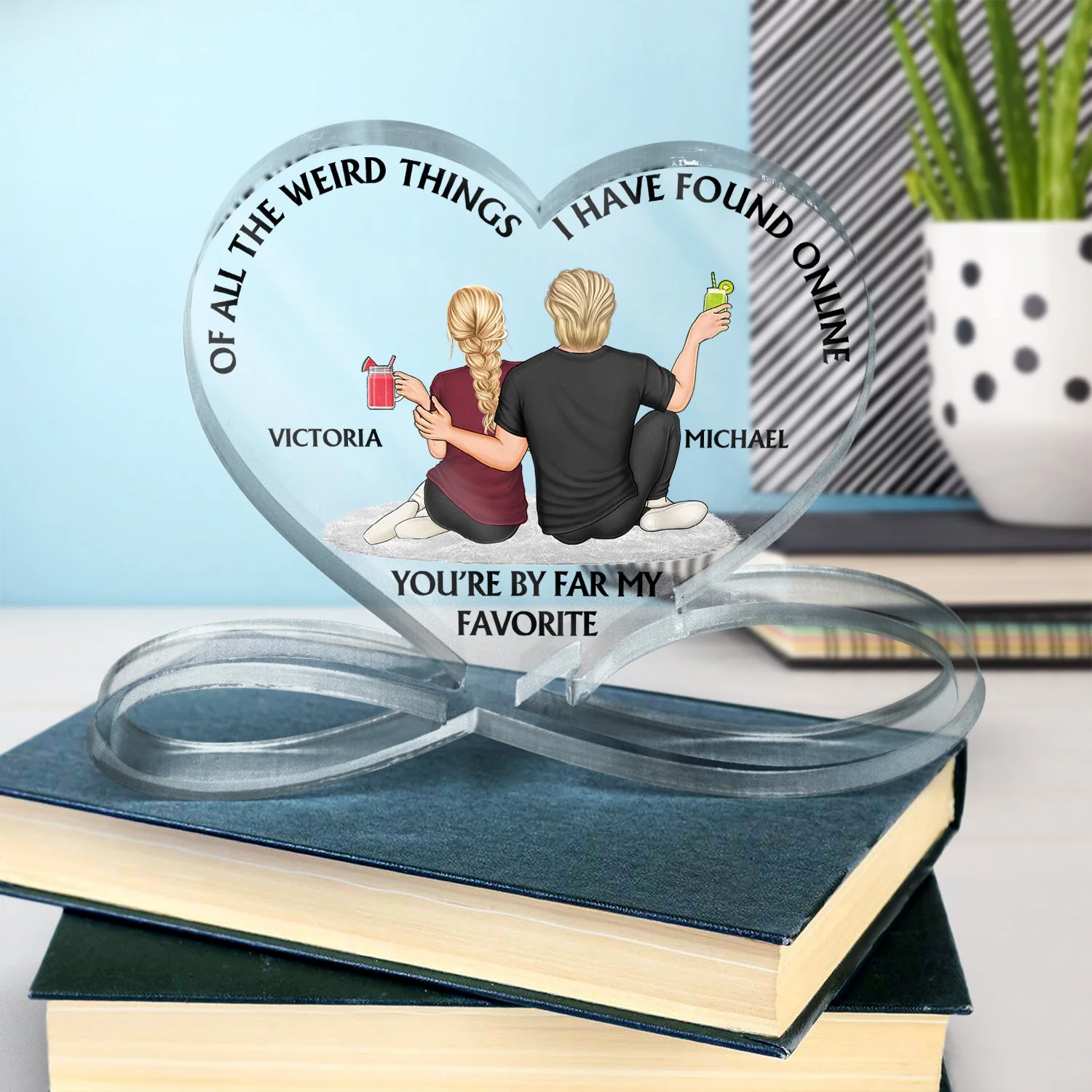 Of All The Weird Things - Anniversary, Loving Gift For Spouse, Couples, Husband, Wife - Personalized Heart Infinity Shaped Acrylic Plaque - Image 4