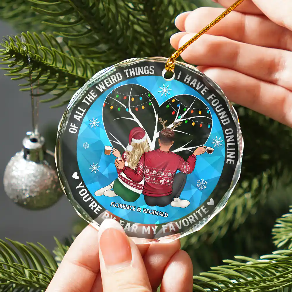 Of All The Weird Things Back View Couple - Personalized Circle Glass Ornament - Image 2