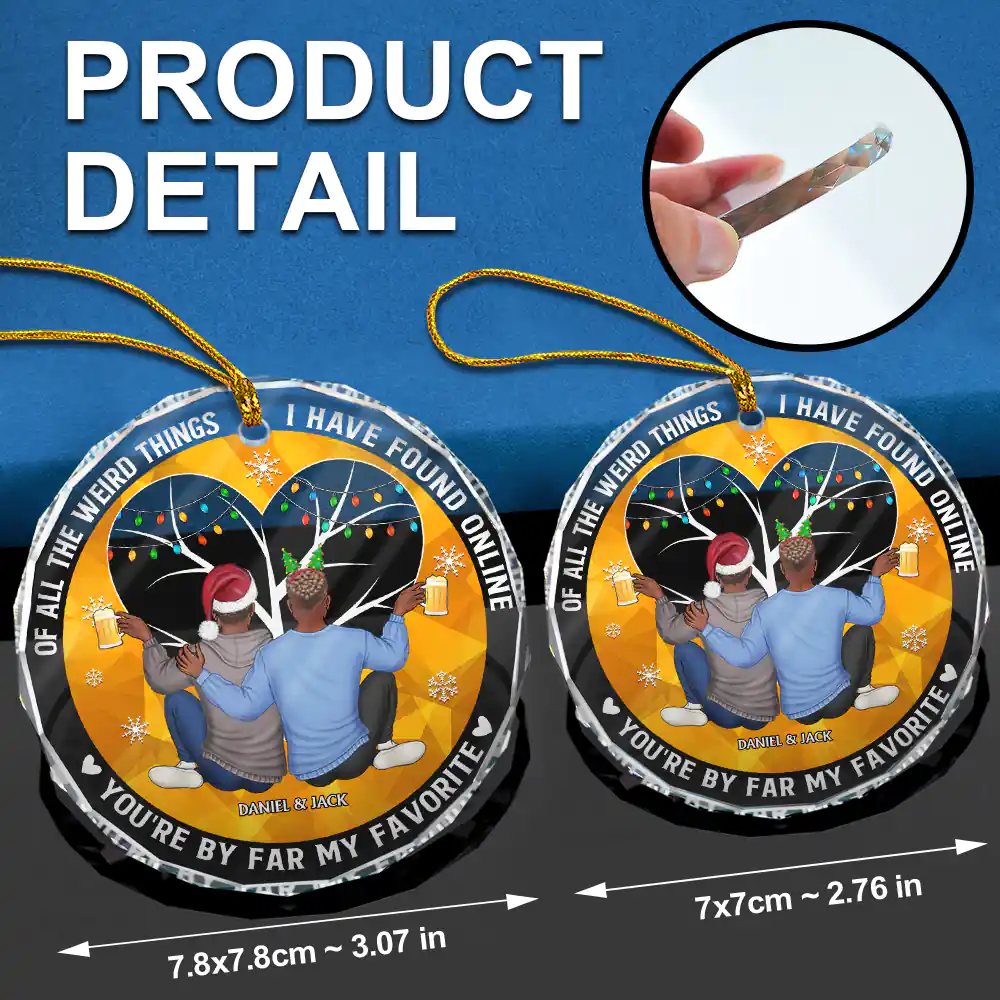 Of All The Weird Things Back View Couple - Personalized Circle Glass Ornament - Image 6