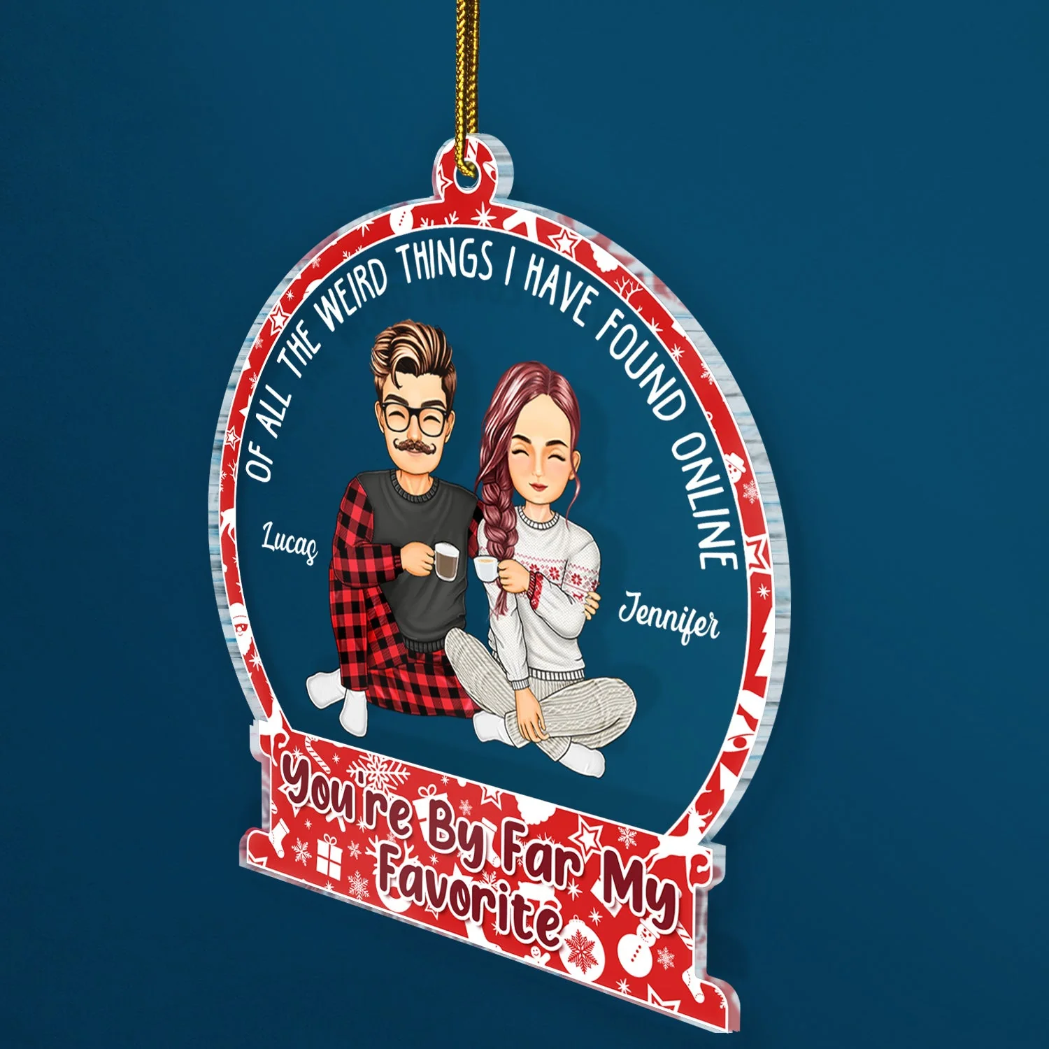 Of All The Weird Things Cartoon - Christmas Gift For Couples, Husband, Wife - Personalized Custom Shaped Acrylic Ornament - Image 2
