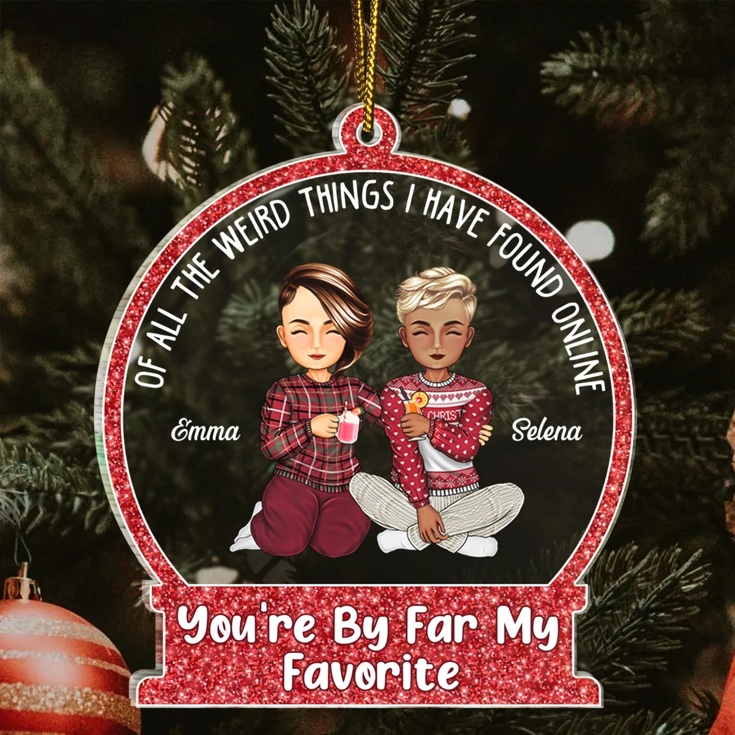 Of All The Weird Things Cartoon - Christmas Gift For Couples, Husband, Wife - Personalized Custom Shaped Acrylic Ornament - Image 3