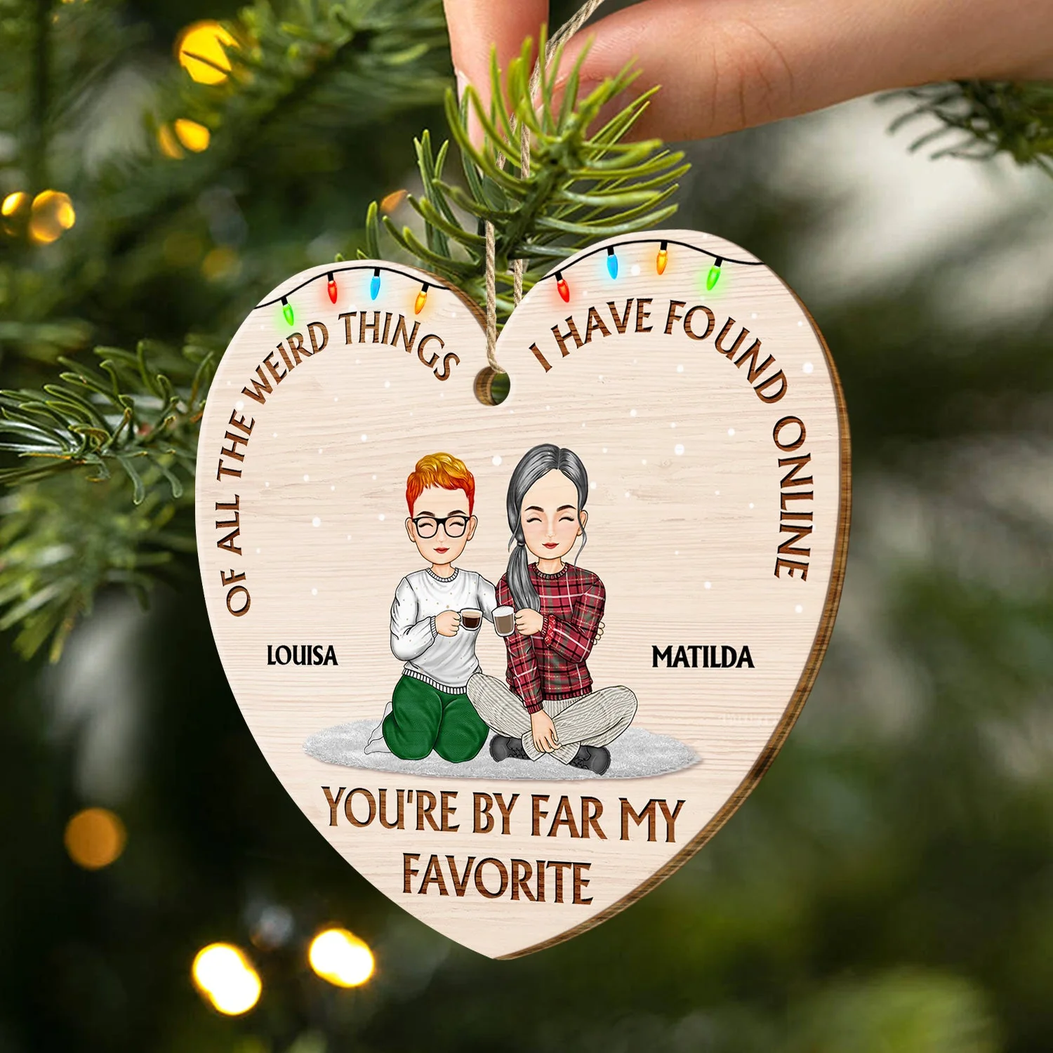 Of All The Weird Things Cartoon - Christmas Gift For Couples, Husband, Wife - Personalized Custom Shaped Wooden Ornament - Image 2