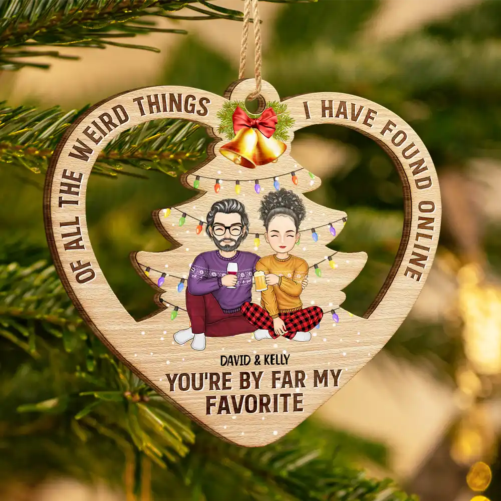 Of All The Weird Things Cartoon Christmas Gift For Couples - Personalized Custom Shaped Wooden Ornament - Image 3