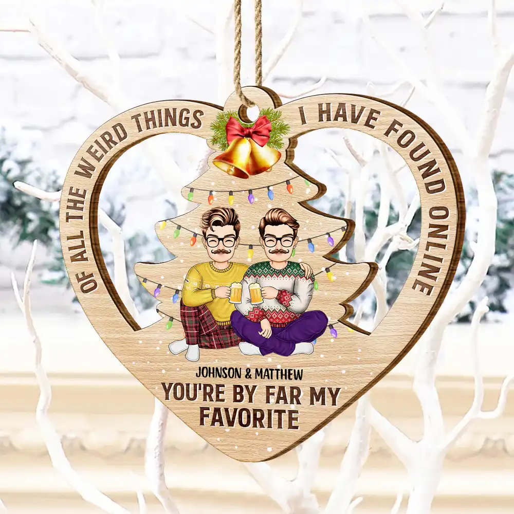 Of All The Weird Things Cartoon Christmas Gift For Couples - Personalized Custom Shaped Wooden Ornament - Image 4