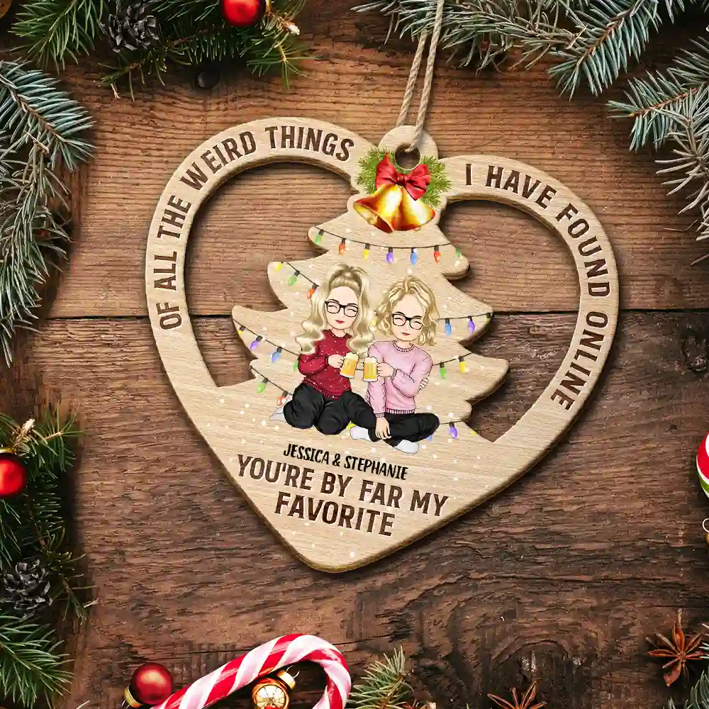 Of All The Weird Things Cartoon Christmas Gift For Couples - Personalized Custom Shaped Wooden Ornament - Image 5