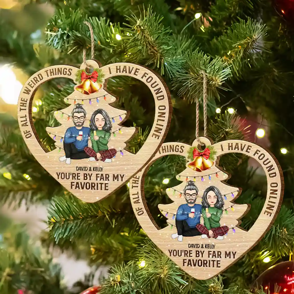Of All The Weird Things Cartoon Christmas Gift For Couples - Personalized Custom Shaped Wooden Ornament - Image 6