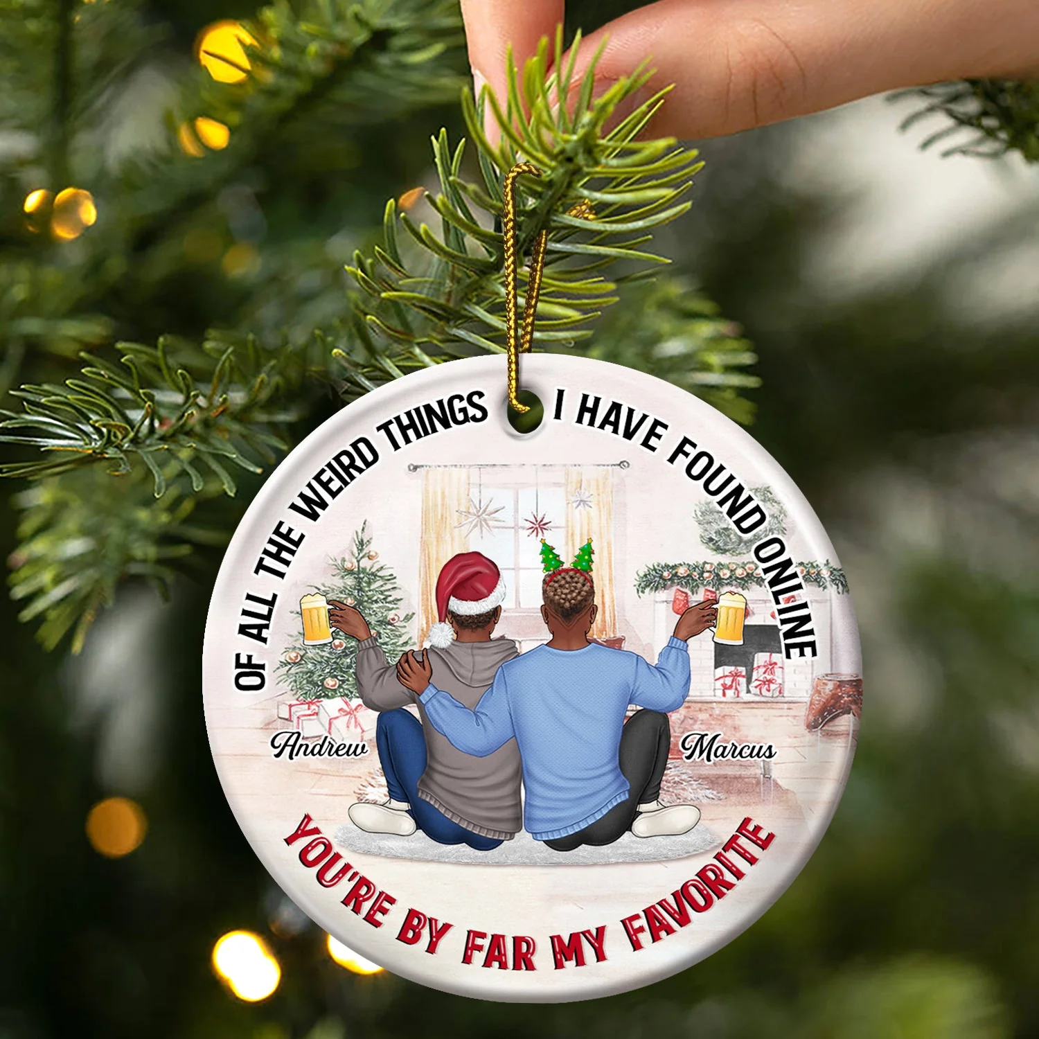 Of All The Weird Things - Christmas Gift For Couples, Husband, Wife - Personalized Circle Ceramic Ornament - Image 3