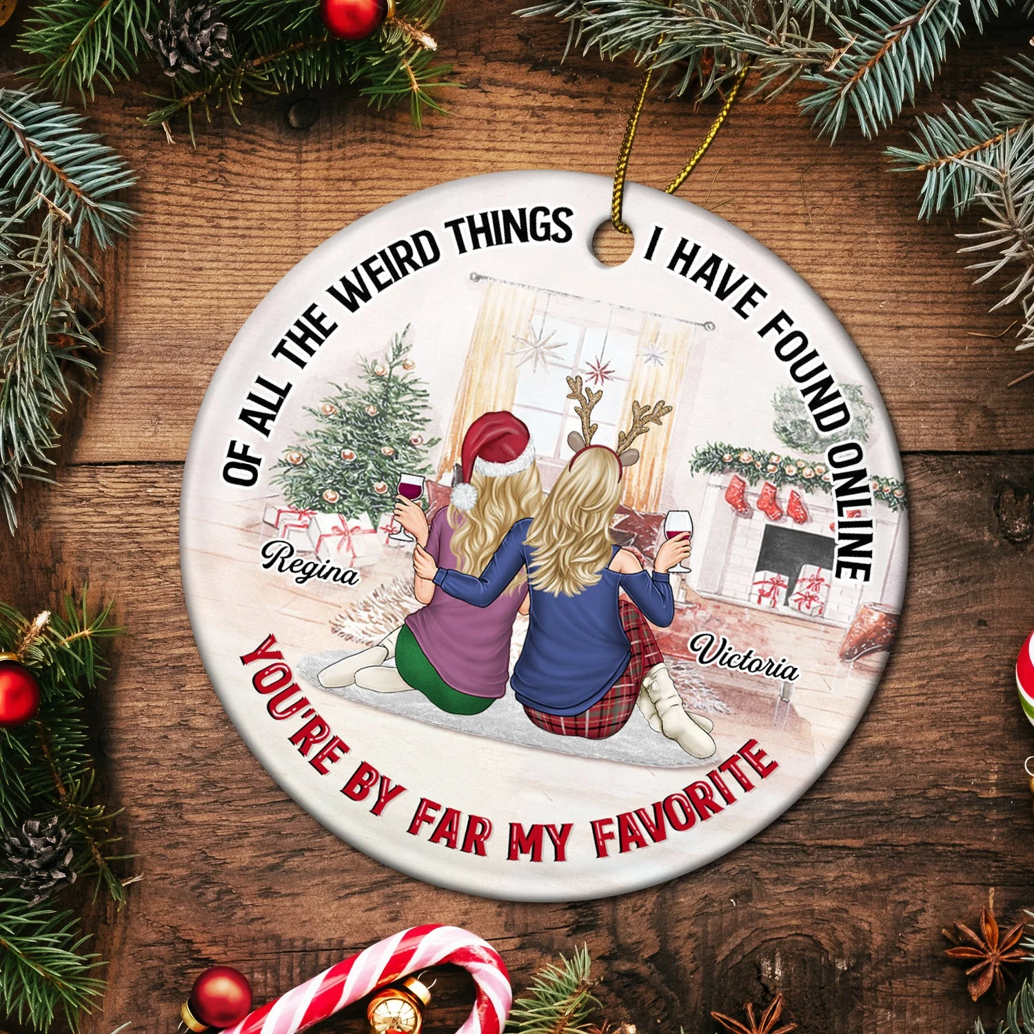 Of All The Weird Things - Christmas Gift For Couples, Husband, Wife - Personalized Circle Ceramic Ornament - Image 5