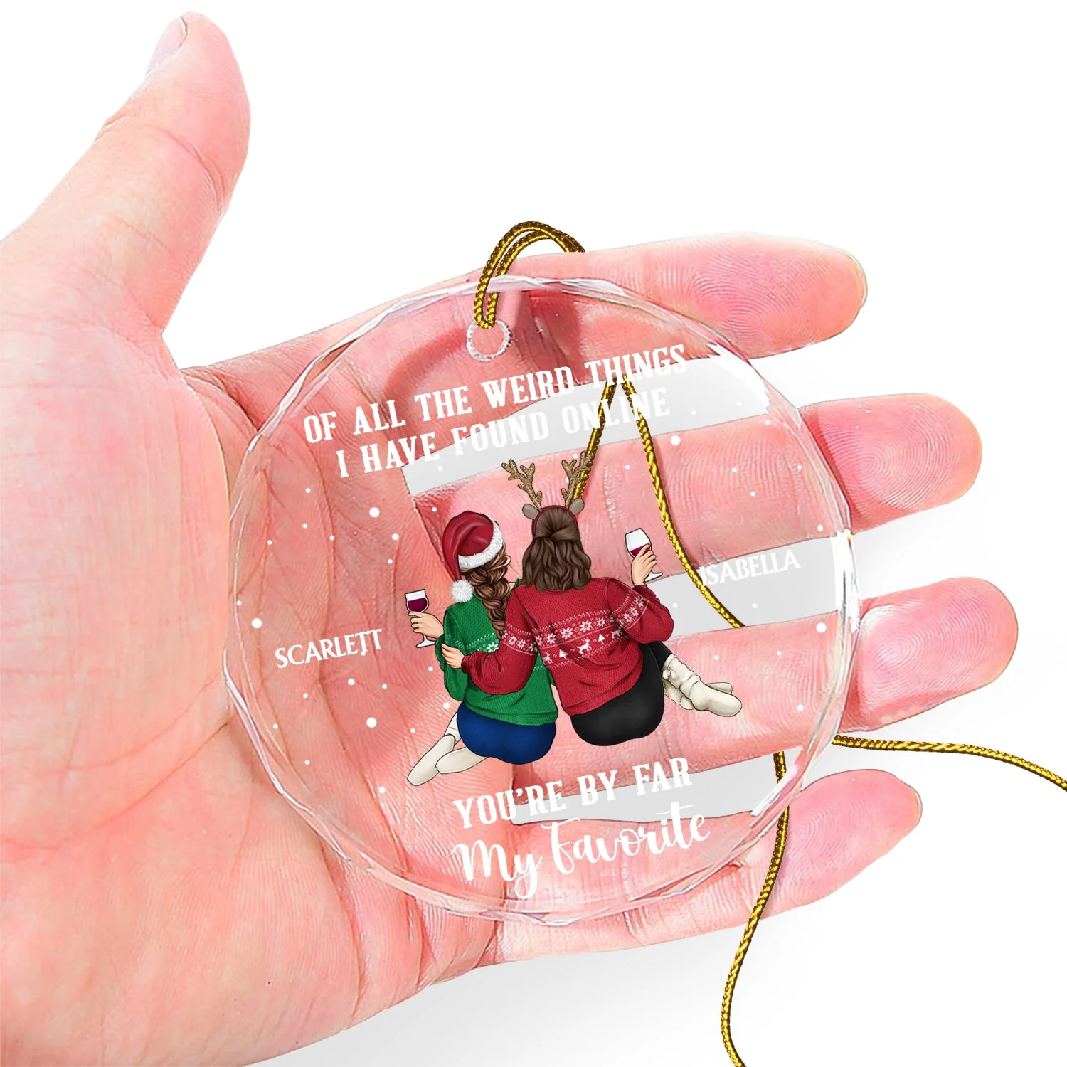 Of All The Weird Things - Christmas Gift For Couples, Husband, Wife - Personalized Circle Glass Ornament - Image 4