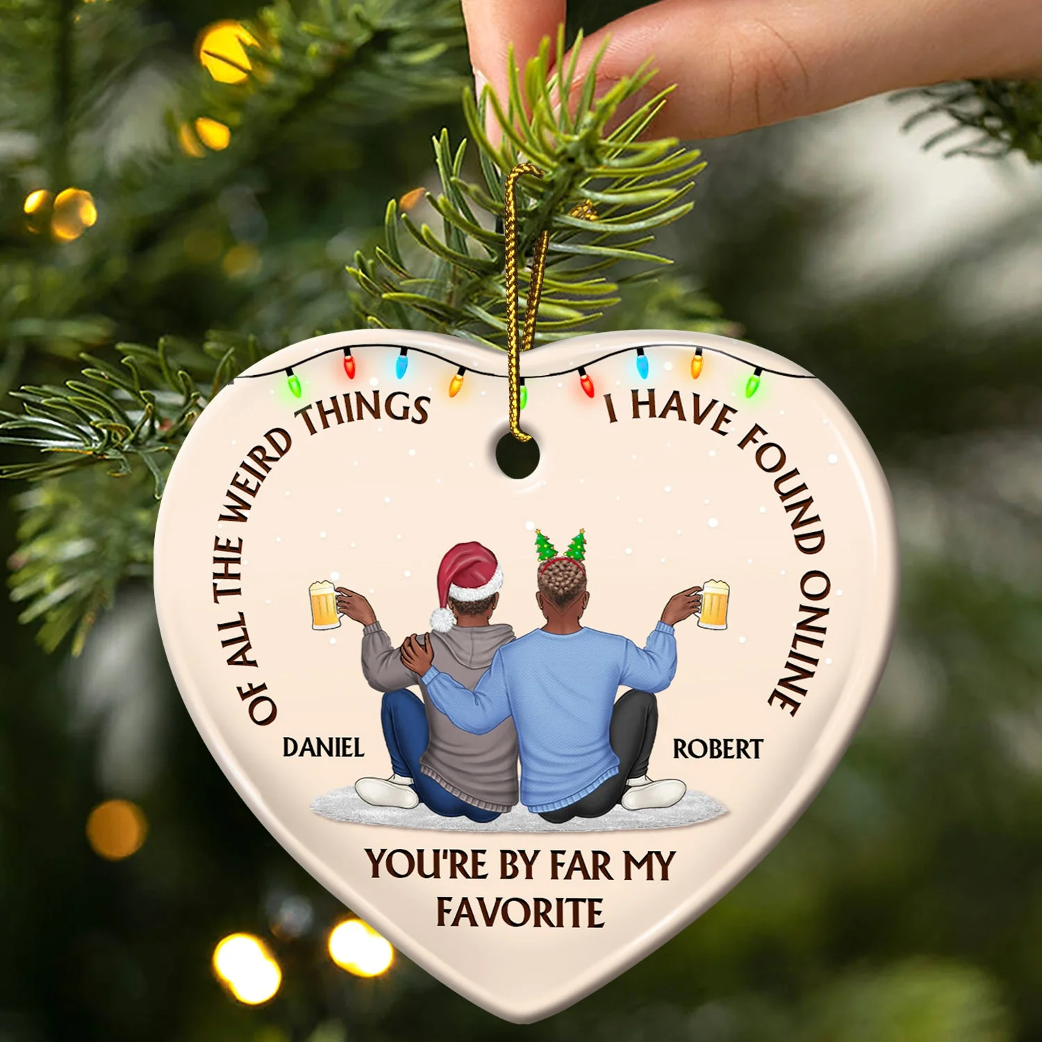 Of All The Weird Things - Christmas Gift For Couples, Husband, Wife - Personalized Heart Ceramic Ornament - Image 3
