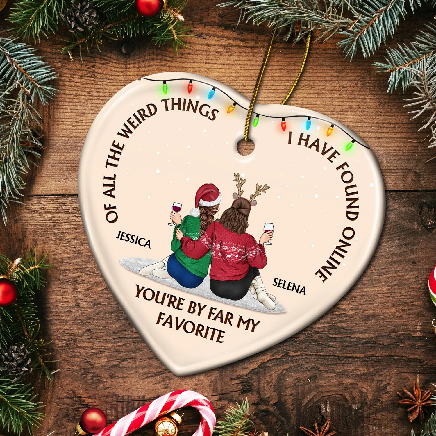 Of All The Weird Things - Christmas Gift For Couples, Husband, Wife - Personalized Heart Ceramic Ornament - Image 5