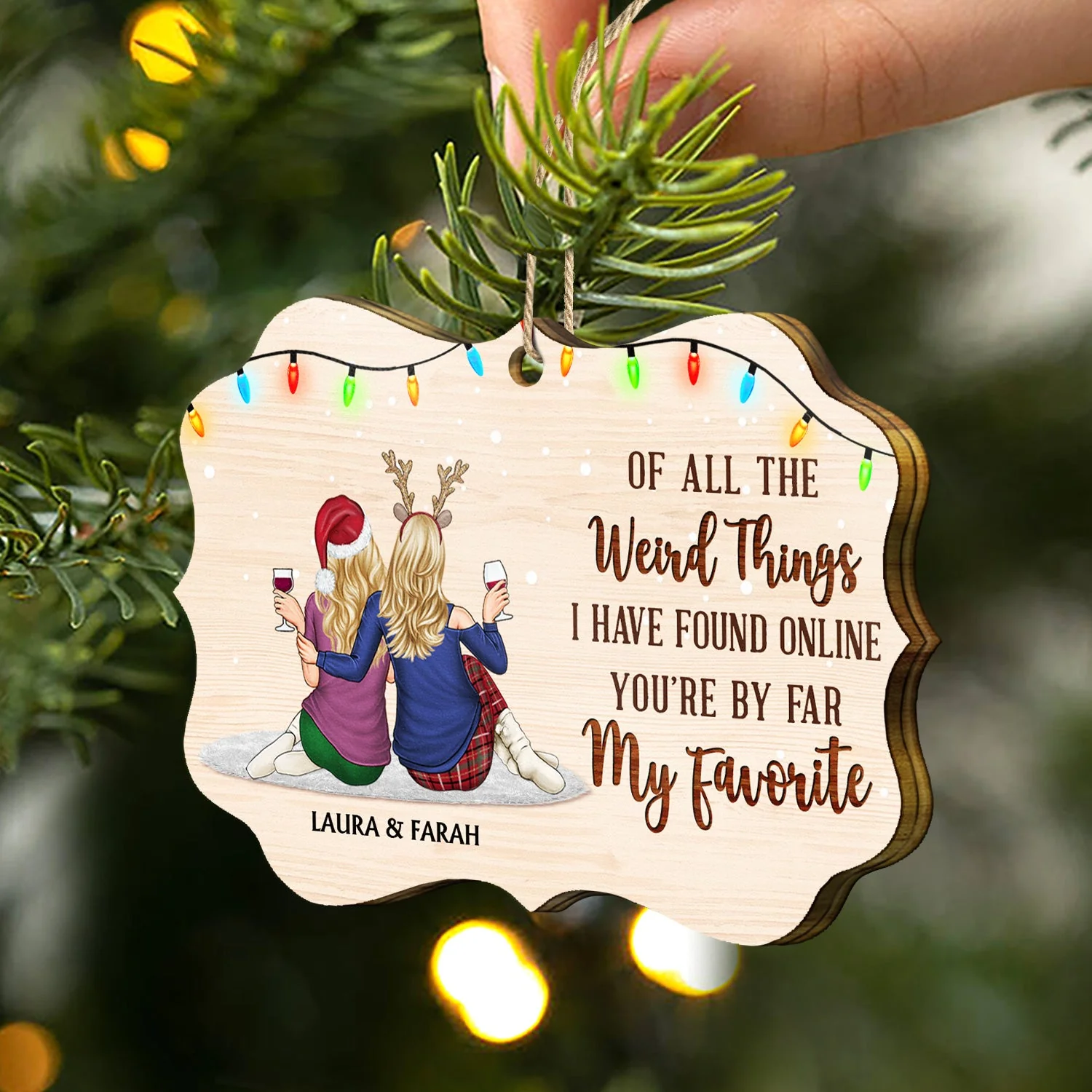 Of All The Weird Things - Christmas Gift For Couples, Husband, Wife - Personalized Medallion Wooden Ornament - Image 2