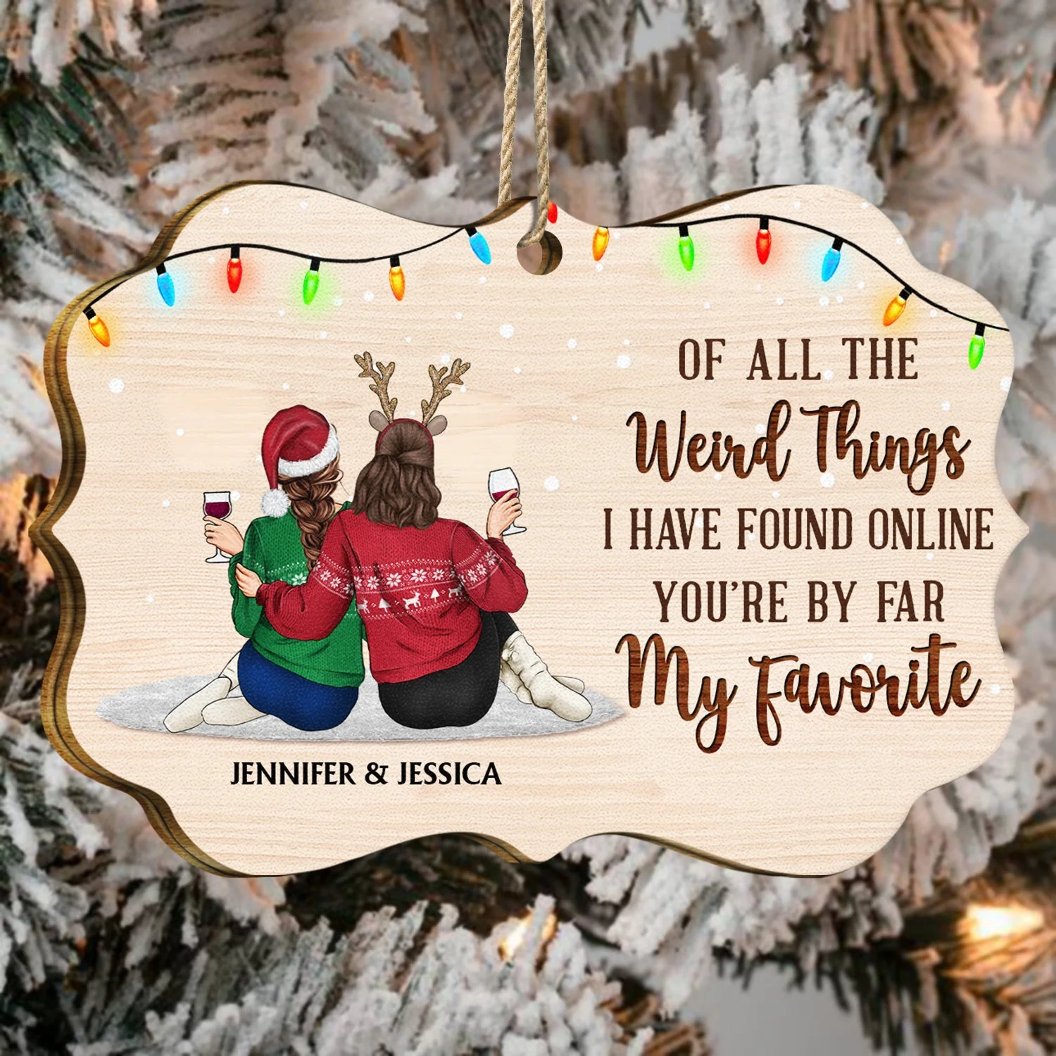 Of All The Weird Things - Christmas Gift For Couples, Husband, Wife - Personalized Medallion Wooden Ornament - Image 4