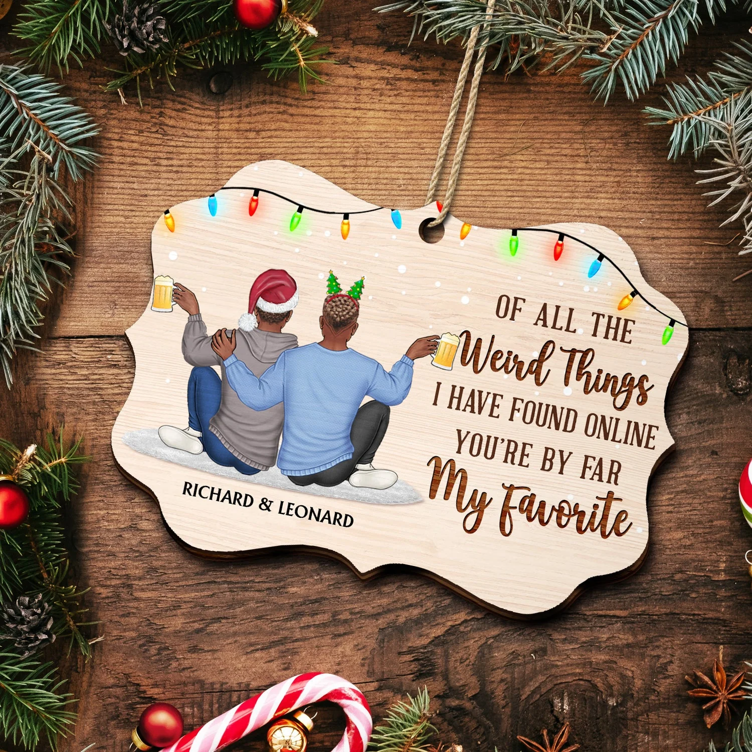 Of All The Weird Things - Christmas Gift For Couples, Husband, Wife - Personalized Medallion Wooden Ornament - Image 5