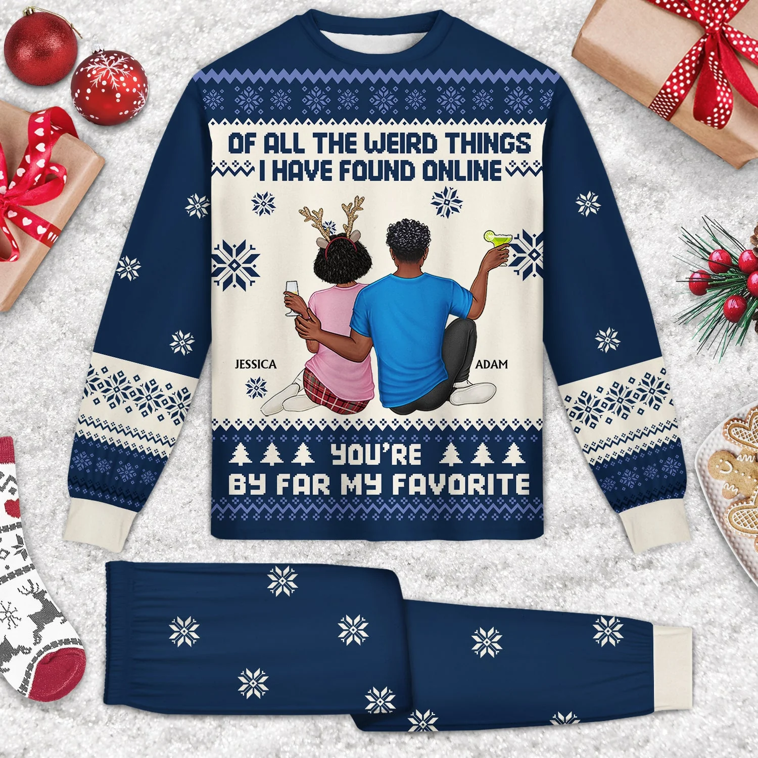Of All The Weird Things - Christmas Gift For Couples, Husband, Wife - Personalized Unisex Pajamas Set - Image 2