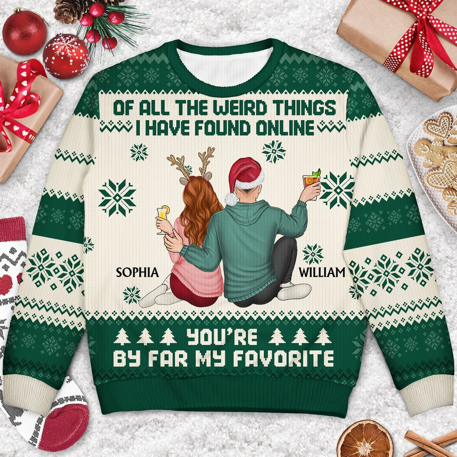Of All The Weird Things - Christmas Gift For Couples, Husband, Wife - Personalized Unisex Ugly Sweater - Image 3
