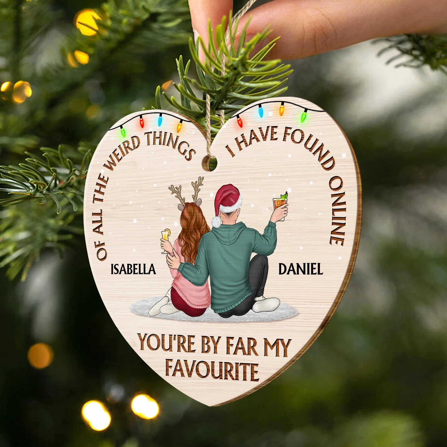 Of All The Weird Things Favourite - Christmas Gift For Couples, Husband, Wife - Personalized Custom Shaped Wooden Ornament - Image 2