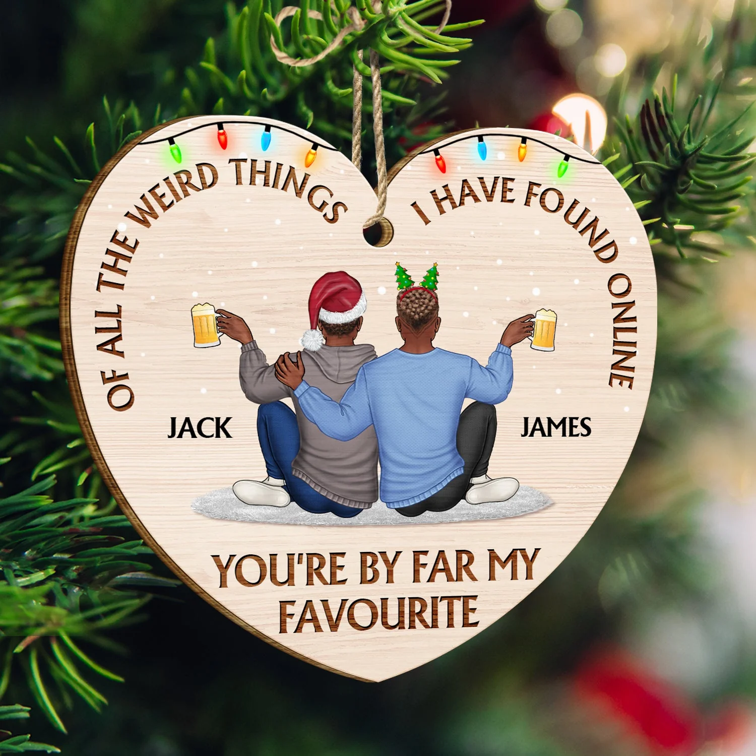 Of All The Weird Things Favourite - Christmas Gift For Couples, Husband, Wife - Personalized Custom Shaped Wooden Ornament - Image 3