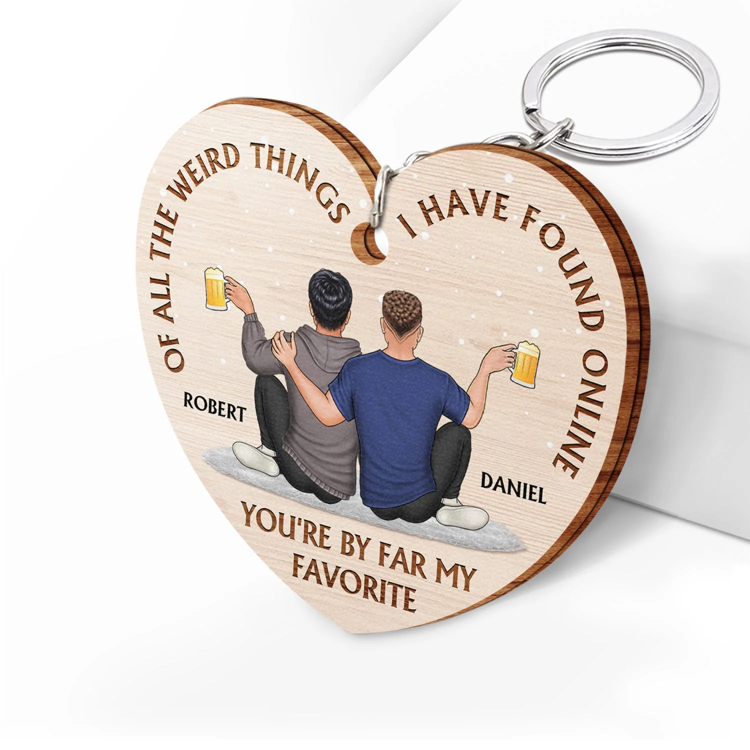 Of All The Weird Things - Gift For Couples, Husband, Wife - Personalized Wooden Keychain - Image 2