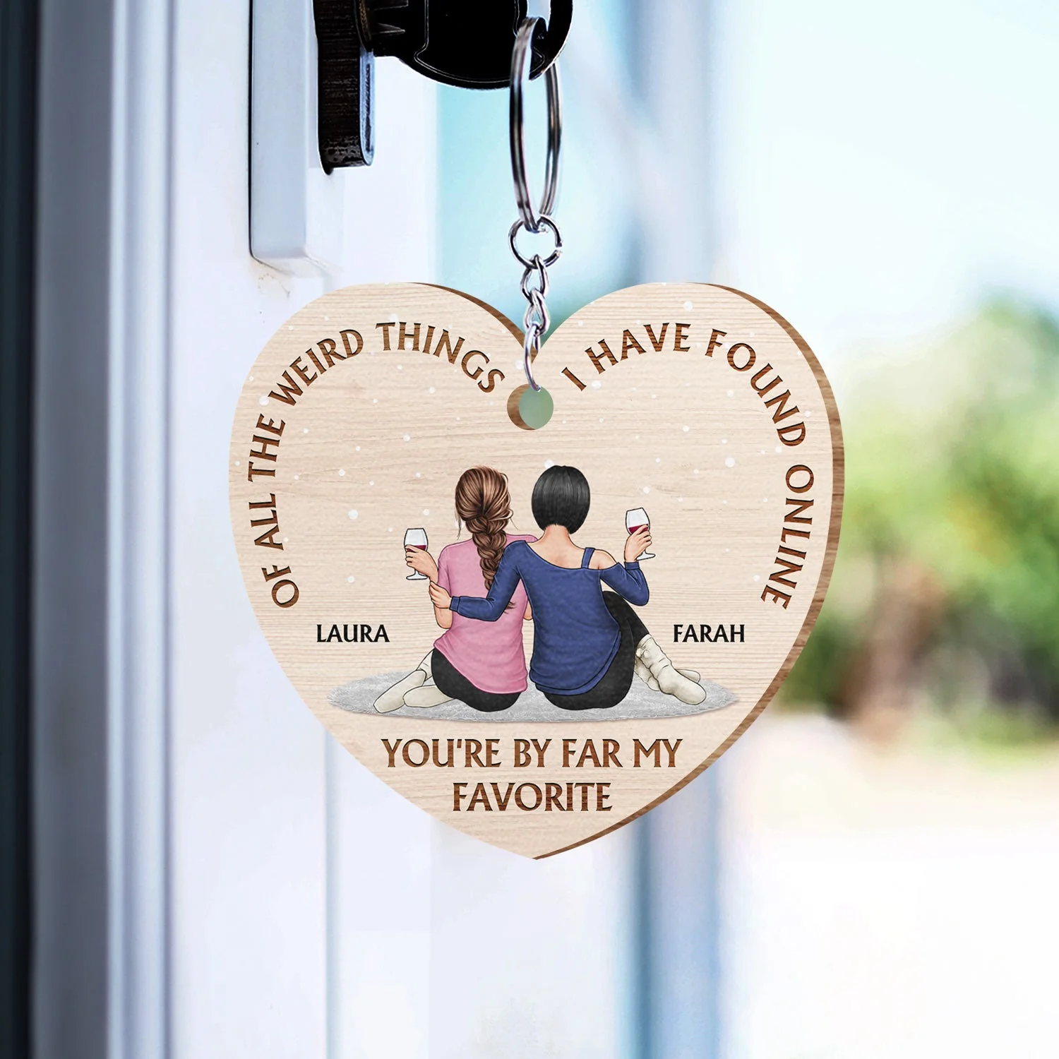 Of All The Weird Things - Gift For Couples, Husband, Wife - Personalized Wooden Keychain - Image 3