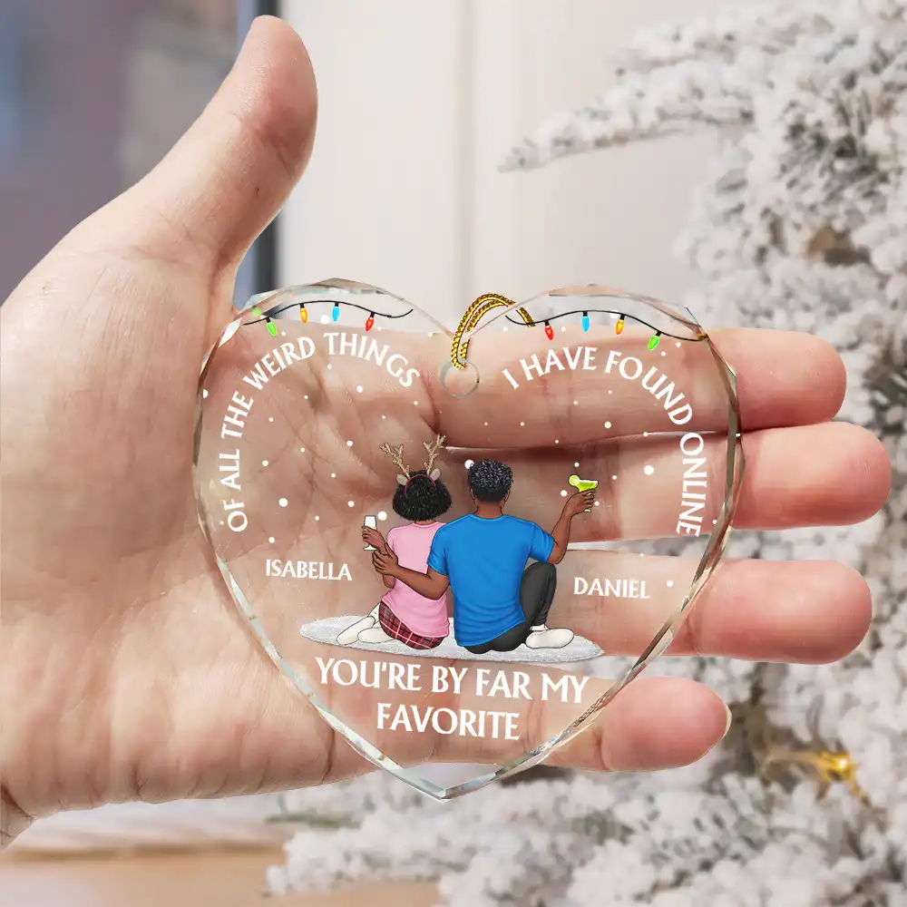 Of All The Weird Things I Have Found Online Christmas Couples - Personalized Heart Shaped Glass Ornament - Image 3