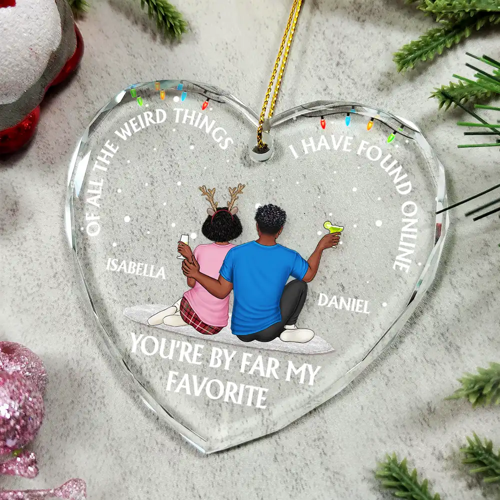 Of All The Weird Things I Have Found Online Christmas Couples - Personalized Heart Shaped Glass Ornament - Image 4