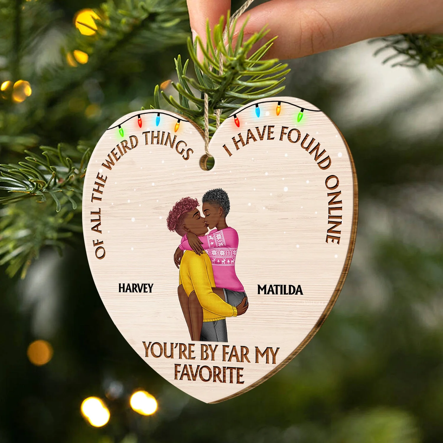 Of All The Weird Things Kissing Couple - Christmas Gift For Couples, Husband, Wife - Personalized Custom Shaped Wooden Ornament - Image 2