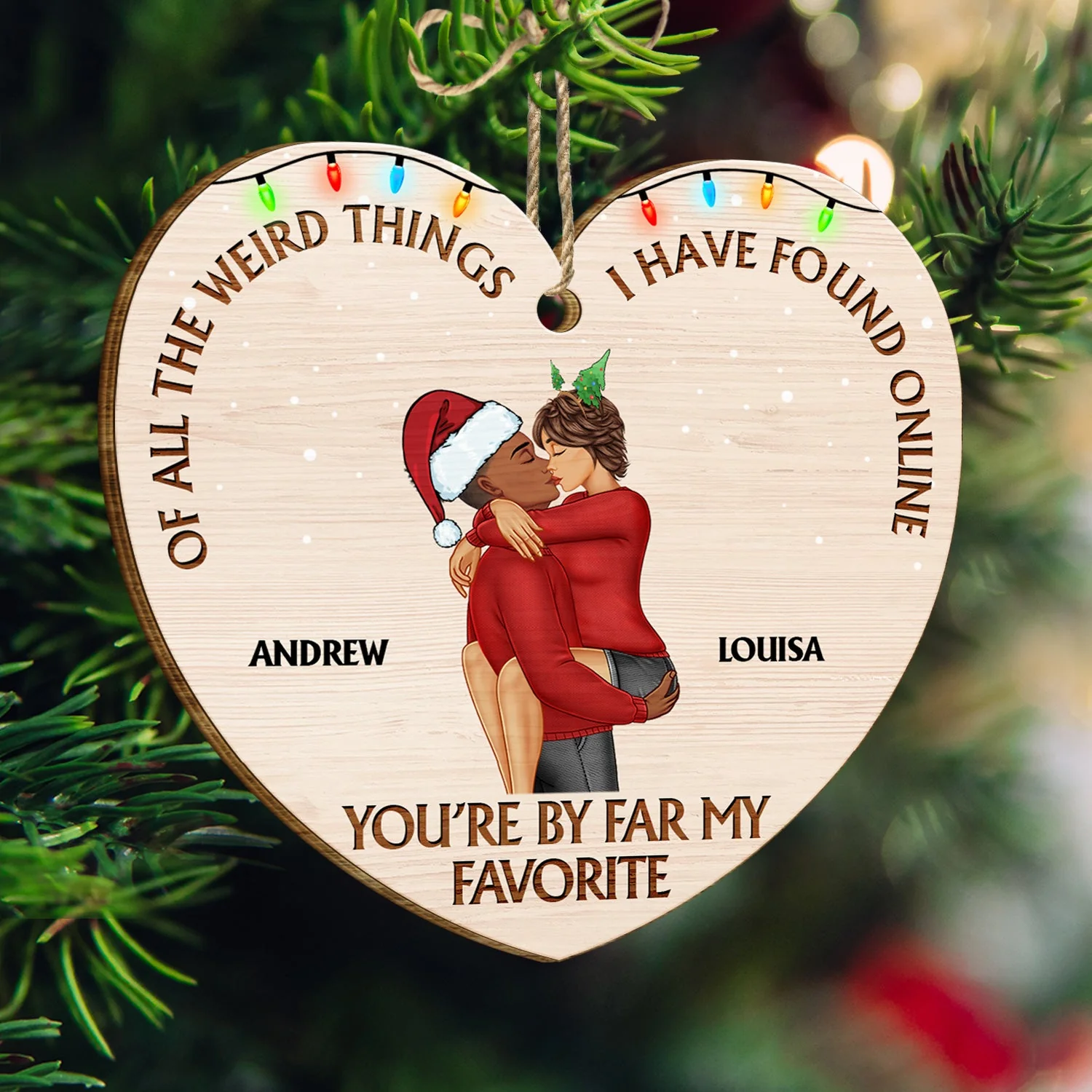 Of All The Weird Things Kissing Couple - Christmas Gift For Couples, Husband, Wife - Personalized Custom Shaped Wooden Ornament - Image 3