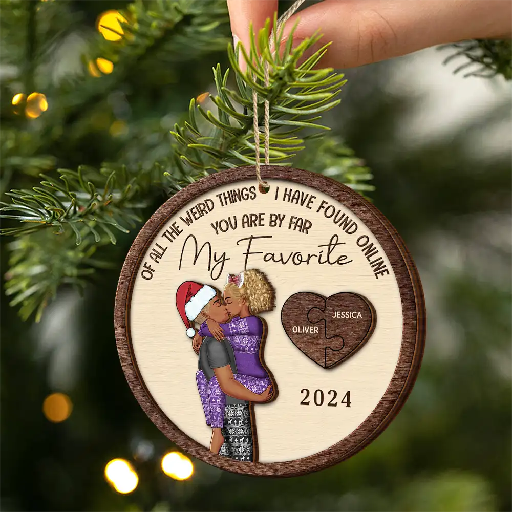 Of All The Weird Things Kissing Couples - Personalized 2-Layered Wooden Ornament - Image 2