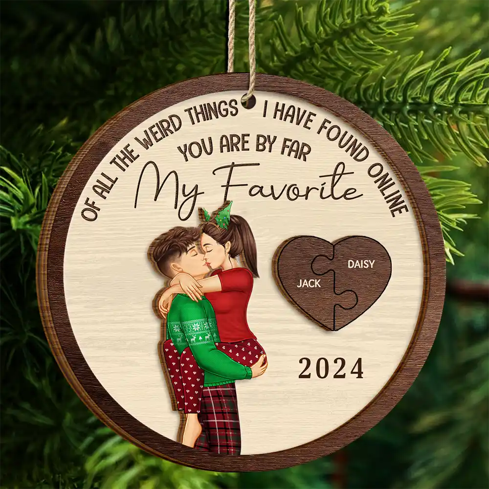 Of All The Weird Things Kissing Couples - Personalized 2-Layered Wooden Ornament - Image 4